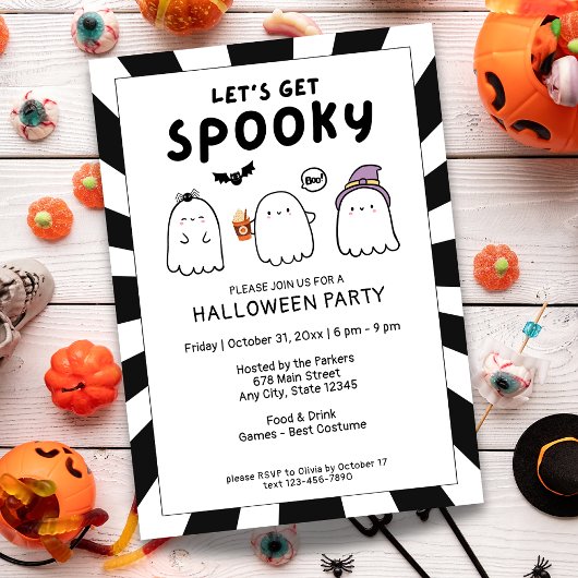 Schattige Let's Get Spooky Ghost Halloween Party Kaart