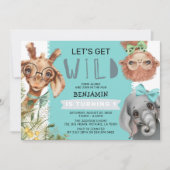 Schattige Let's Get Wild Blue Oerwoud 1e Verjaarda Kaart (Voorkant)