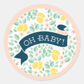 Schattige Leuk Citroengeel Botanisch Baby shower Ronde Sticker (Voorkant)