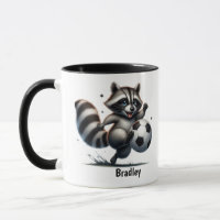 Schattige Leuk Dier Humor Raccoon Spelen Voetbal