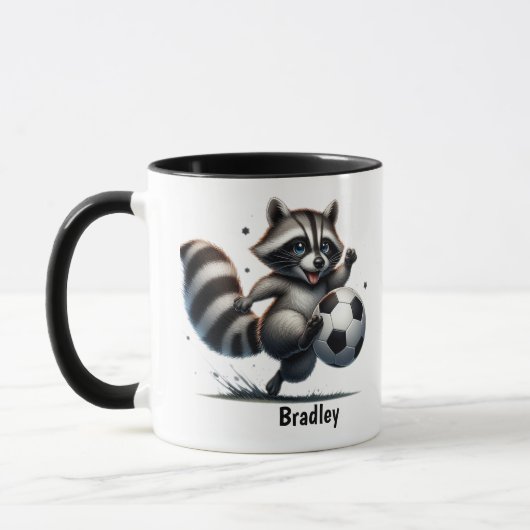 Schattige Leuk Dier Humor Raccoon Spelen Voetbal Mok (Links)