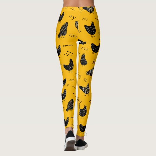Schattige Leuk Geel Zwart Kip Leggings (Achterkant)