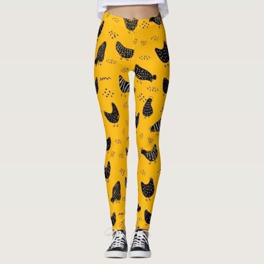 Schattige Leuk Geel Zwart Kip Leggings (Voorkant)