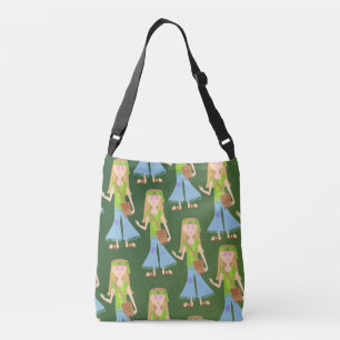 Schattige Leuk Hippie Meisje cartoon Retro Patroon Crossbody Tas