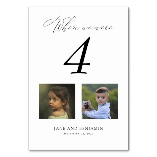 Schattige Leuk Kindertijd Foto Bruiloft Tafel Numm Kaart (Achterkant)