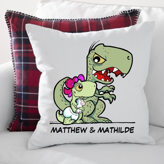 Schattige leuk klein zusje T-rex dinosaurus naam Kussen (Cute Fun Little Sister T-Rex Dinosaur Name Throw Pillow)