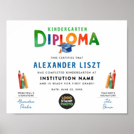 Schattige Leuk Kleurrijk Kinder Afstuderen Diploma Poster