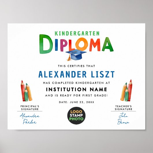 Schattige Leuk Kleurrijk Kinder Afstuderen Diploma Poster (Voorkant)