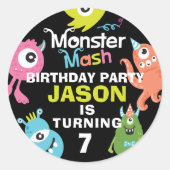 Schattige Leuk Kleurrijk Monster Mash Verjaardagsf Ronde Sticker (Voorkant)