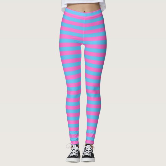 Schattige Leuk Kleurrijk Roze en Blauw Gestreept Leggings (Voorkant)
