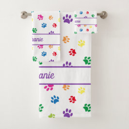 Schattige Leuk Kleurrijke Paw Prints Gepersonalise Bad Handdoek
