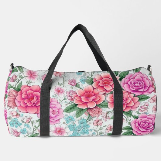 Schattige Leuk Meisje  Bloemenpatroon Duffeltas Plunjezak (Voorkant)