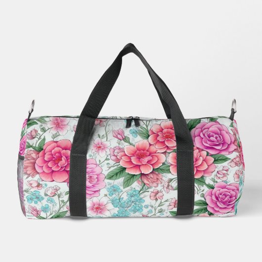 Schattige Leuk Meisje  Bloemenpatroon Duffeltas Plunjezak (Achterkant)