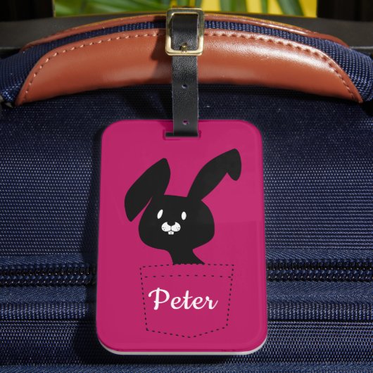 Schattige Leuk Minimal Cartoon Zwart Konijntje op Bagagelabel (Voorkant Insitu 2)