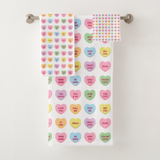 Schattige leuk pastel aangepaste conversatie harte bad handdoek (Insitu)