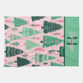 Schattige Leuk Roze & Groene Kerstboom Patroon Naa Theedoek (Horizontaal)