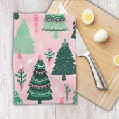 Schattige Leuk Roze & Groene Kerstboom Patroon Naa Theedoek