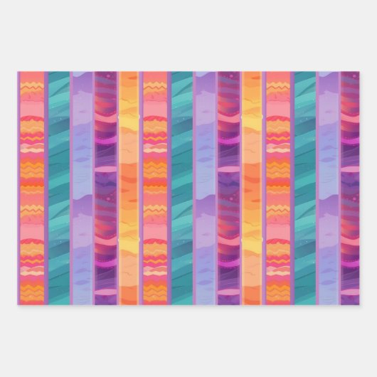 Schattige Leuk Roze Paarse Prinses Streeppatroon Inpakpapier Vel (Voorkant)