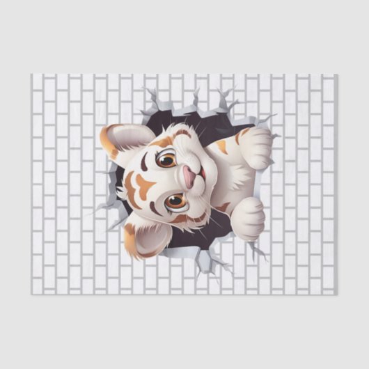 Schattige leuk tijgerwelpje peeking uit decoupage  tissuepapier (Voorkant)