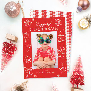 Schattige Leuke Doodles Rode Kerst Foto Vakantieka Feestdagenkaart