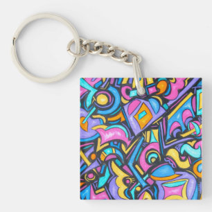 Schattige Leuke Funky Kleurrijke Krachtige Whimsic Sleutelhanger
