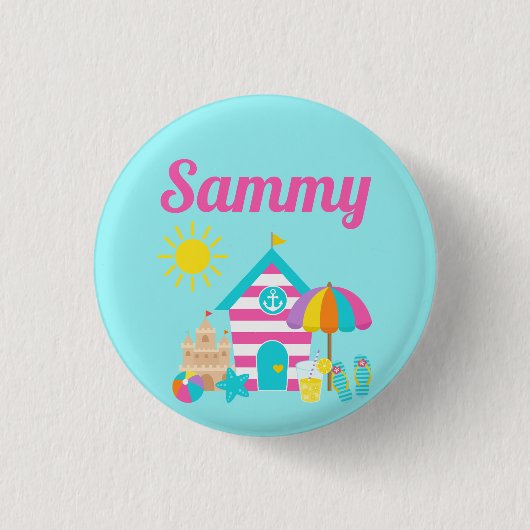 Schattige leuke kinderen strand zomer ronde button 3,2 cm (Voorkant)