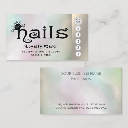 Schattige leuke nagels met een trouwe logo klantenkaartje (Voorkant / Achterkant)