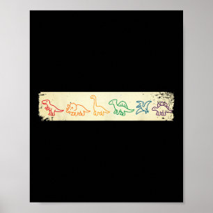 Schattige Leuke Regenboog Dinosaurus Lijn Kunst Kl Poster