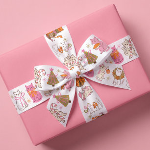 Schattige Leuke Retro Kleurrijke Kerstkatten Vakan Satijnen Lint