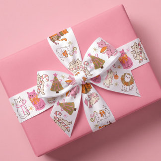 Schattige Leuke Retro Kleurrijke Kerstkatten Vakan Satijnen Lint