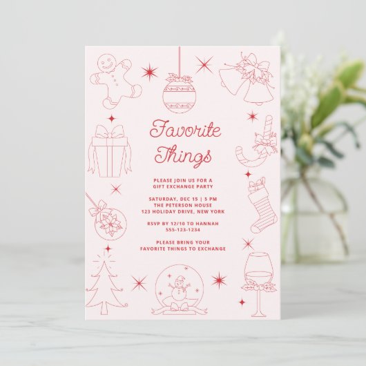 Schattige Leuke Roze Handgetekende Favoriete Dinge Kaart (Staand voorkant)