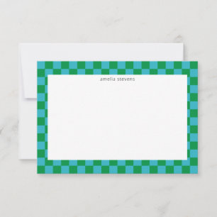 Schattige Leuke Schachbrett Blauwe Groene Geometri Bedankkaart