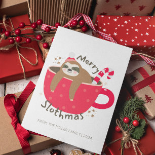 Schattige Leuke Vrolijke Sloth Kerst Luiaard in Mo Feestdagenkaart