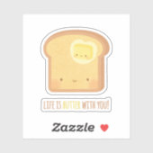 Schattige leven is boter met je ontbijt woordspeli sticker (Vel)