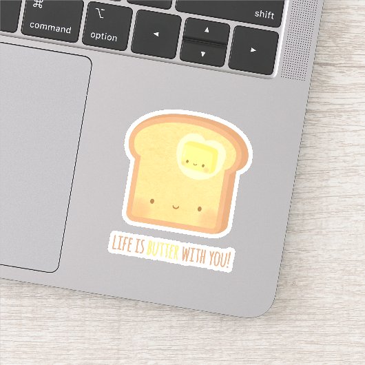 Schattige leven is boter met je ontbijt woordspeli sticker (Detail)