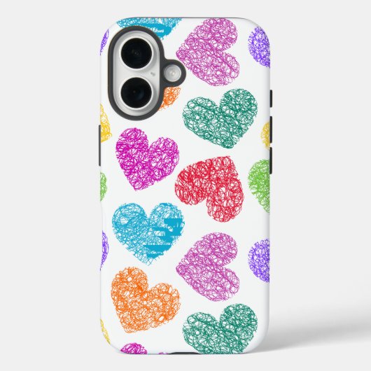 Schattige Levendig Doodled Heart Valentijnsdag Pat Case-Mate iPhone Case (Achterkant)