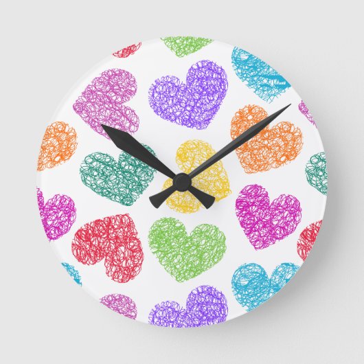 Schattige Levendig Doodled Heart Valentijnsdag Pat Ronde Klok (Voorkant)