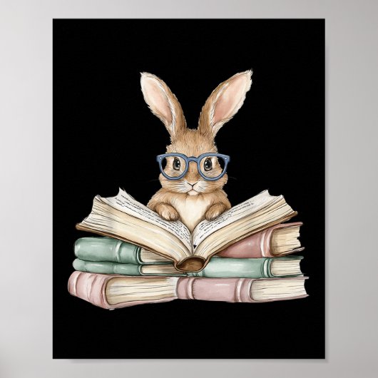 Schattige lezen Bunny Gles Boekenwurm Reader Teac Poster (Voorkant)