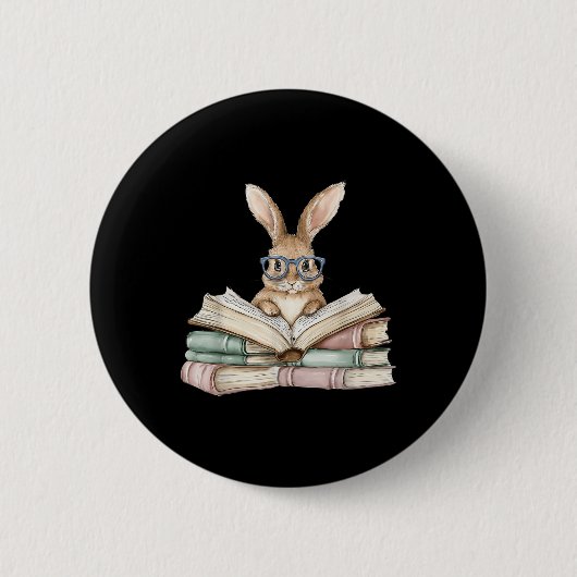 Schattige lezen Bunny Gles Boekenwurm Reader Teac Ronde Button 5,7 Cm (Voorkant)