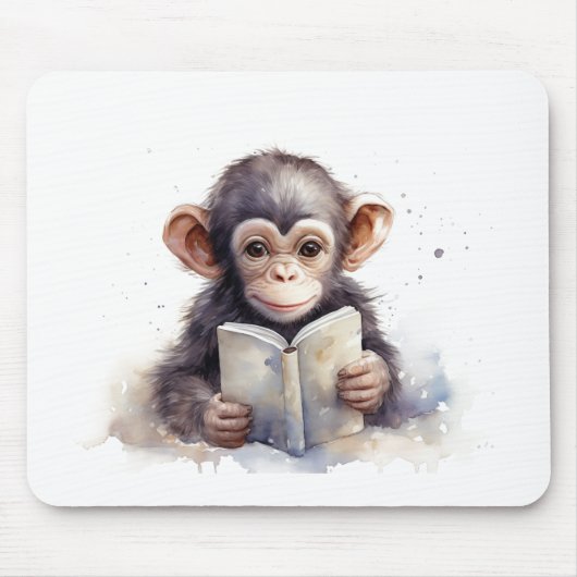 Schattige lezen chimpansee mousepad muismat (Voorkant)