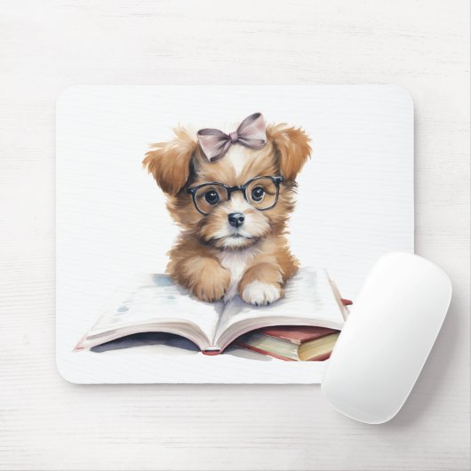 Schattige lezen puppy mousepad muismat (Met muis)