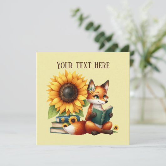 Schattige lezen vossenboek of clubfeest kaart (Staand voorkant)