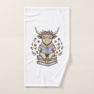Schattige Lezende Koe Bloemige Boek Stapel Vintage Handdoek