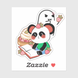 Schattige Lezende Panda & Boze Geest Aardbeientaar Sticker