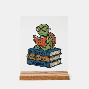 Schattige lezende schildpad op boeken Vintage Vect Acryl Bord