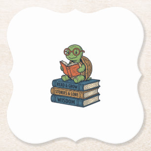 Schattige lezende schildpad op boeken Vintage Vect Kartonnen Onderzetters