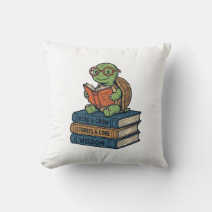 Schattige lezende schildpad op boeken Vintage Vect Kussen