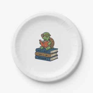 Schattige lezende schildpad op boeken Vintage Vect Papieren Bordje