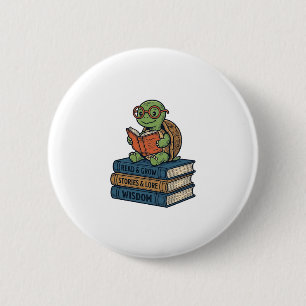 Schattige lezende schildpad op boeken Vintage Vect Ronde Button 5,7 Cm