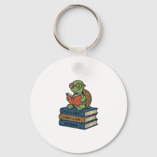 Schattige lezende schildpad op boeken Vintage Vect Sleutelhanger